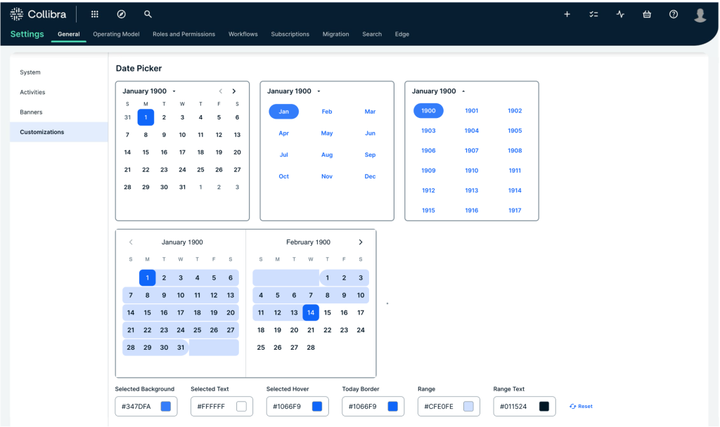 Custom date picker Collibra