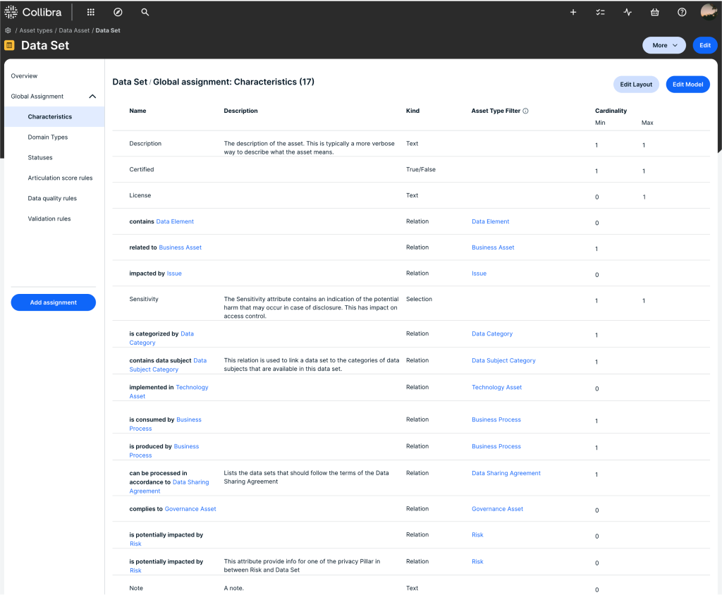 data set asset page